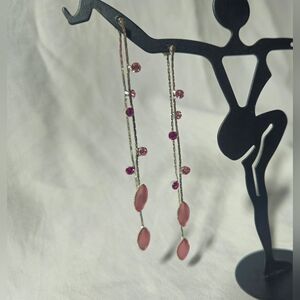 Double Sided Austrian Crystal Silver Pink Dangle Earrings NWT